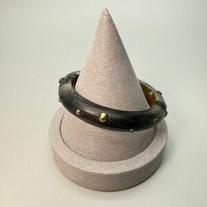 Alexis Bittar Gray Iridescent Lucite Studded Hinged Bangle Bracelet 7"